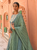 Janasya Women's Green Chinon Embroidered Kurta With Skirt And Dupatta | Grocsy