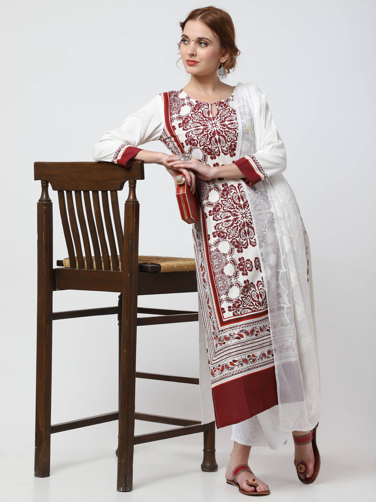 Cheera Kurta With Chikankari Palazzo & Embroidered Dupatta Set (CH092KPD) | Grocsy
