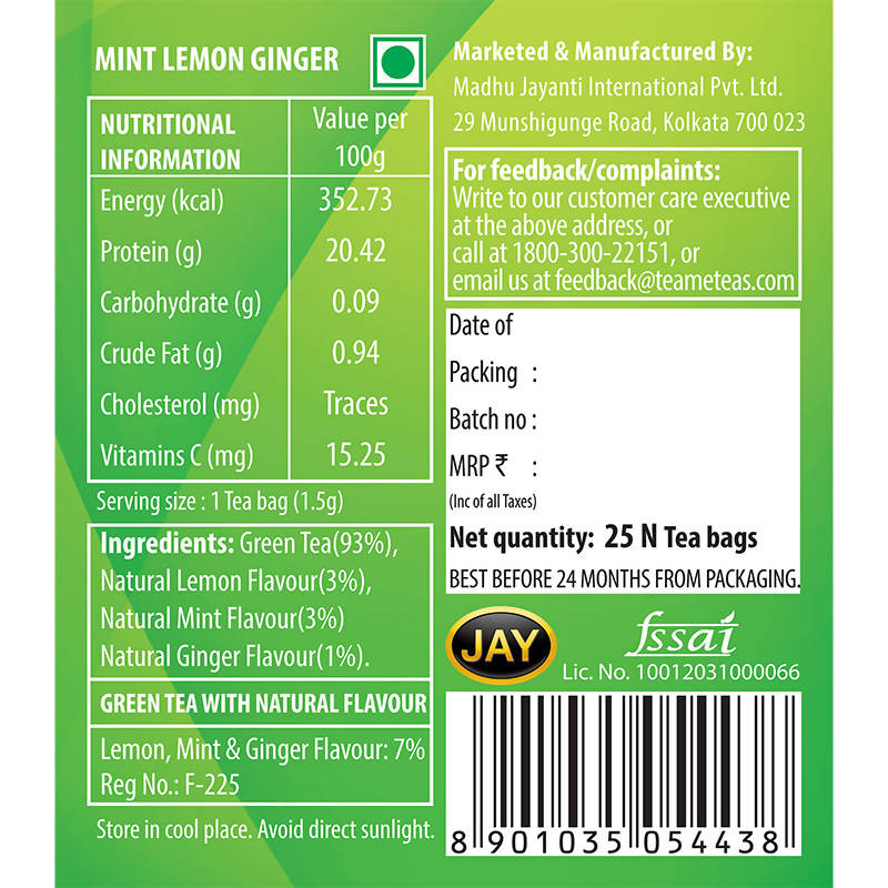 Teame Mint Lemon Ginger Revive Tea Bags | Grocsy
