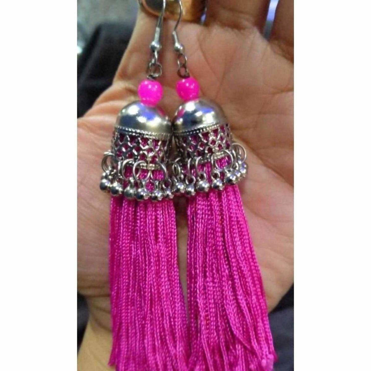 MS Fashion India Latest Fashion Pink Hanging Threads In Jhumka Earrings | Grocsy