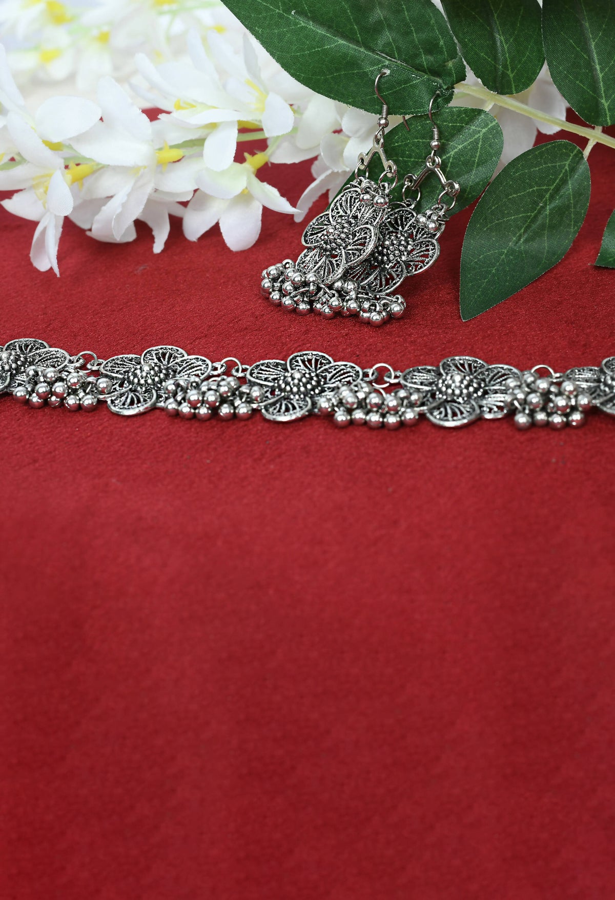 Mominos Fashion Johar Kamal Silver-Plated Brass Finish Floral Desgin Choker For Women | Grocsy