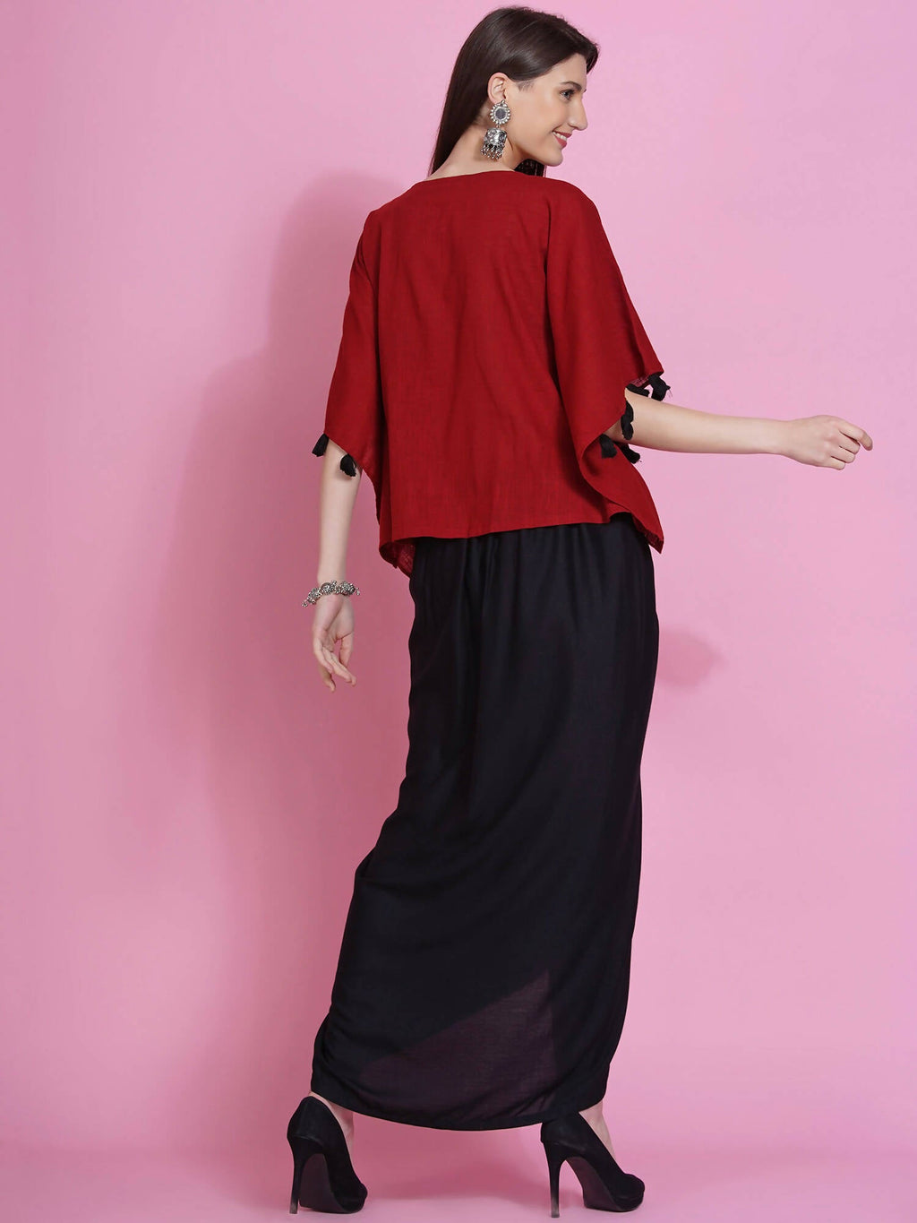 Women Republic Maroon Cotton Kaftan With Dhoti | Grocsy