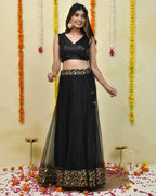 Amodini Designer Studio Black Sequined Sleeveless Blouse | Grocsy