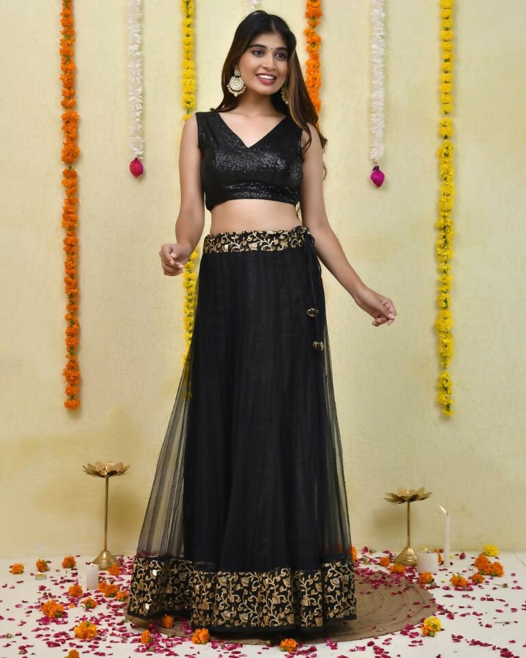Amodini Designer Studio Black Sequined Sleeveless Blouse | Grocsy