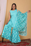 Vamika Women Printed Cotton Sky Blue Party Wear/Casual Wear Kurta Set/Suit | Grocsy