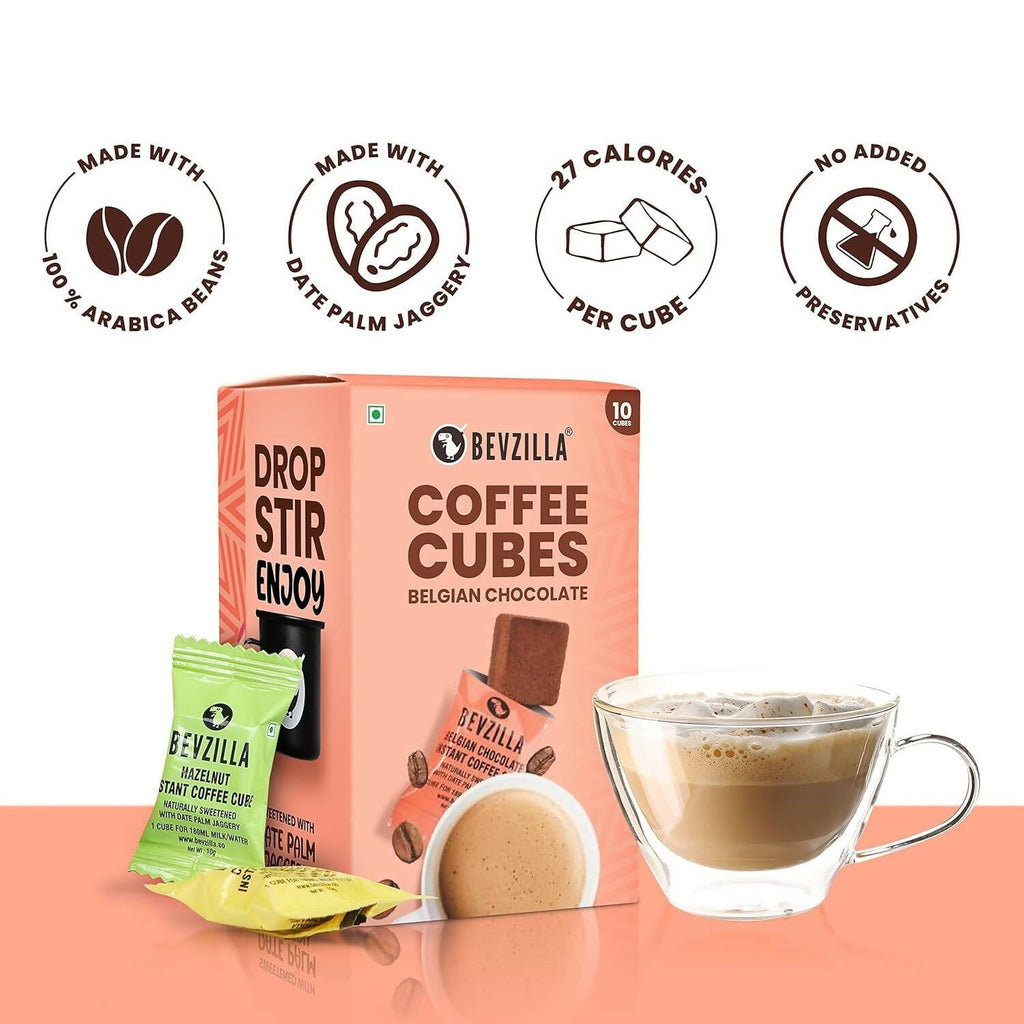 Bevzilla Instant Coffee Cubes Pack with Organic Date Palm Jaggery - Belgian Chocolate | Grocsy