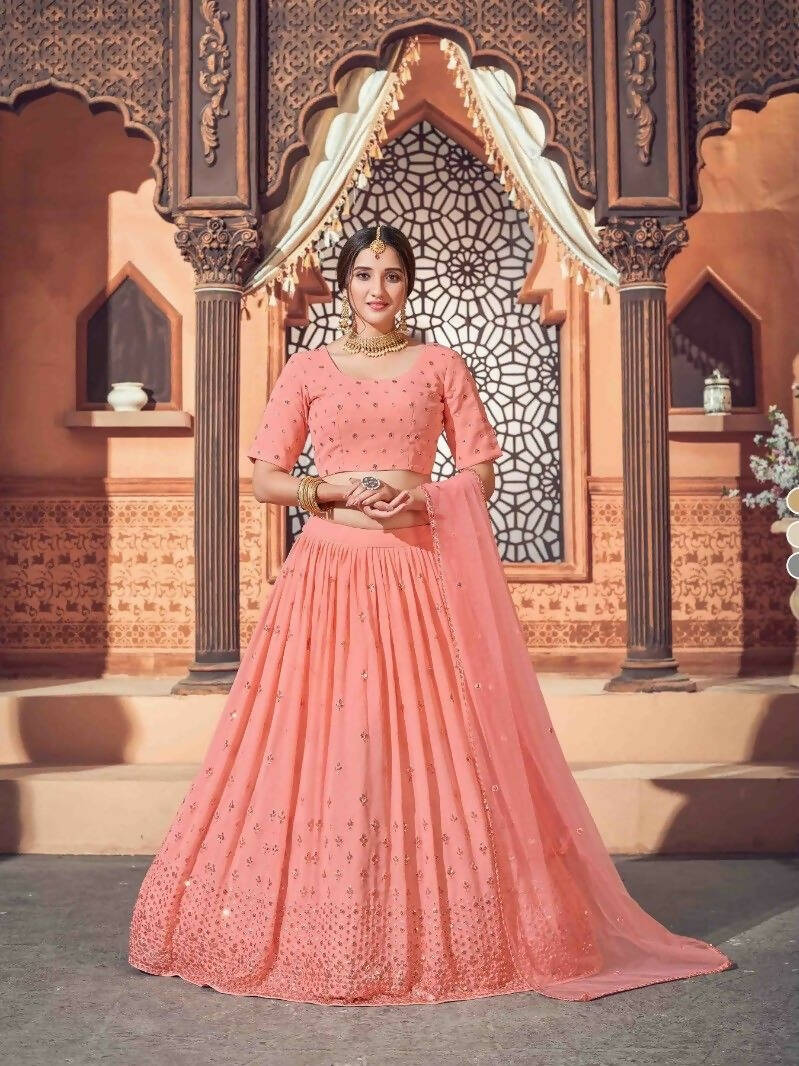 DEIANA'S Beautiful Thread Sequence Lehengha Choli - Peach | Grocsy