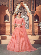 DEIANA'S Beautiful Thread Sequence Lehengha Choli - Peach | Grocsy