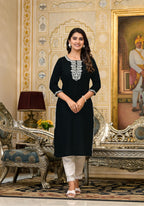 Juniper Women's Blackthread Embroidered Rayon Kurta | Grocsy