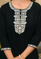Juniper Women's Blackthread Embroidered Rayon Kurta | Grocsy