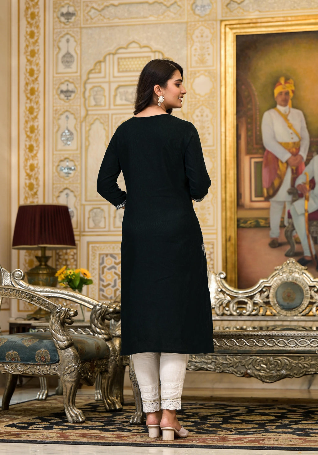 Juniper Women's Blackthread Embroidered Rayon Kurta | Grocsy