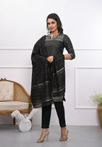 Juniper Women's Black Ethnic Motif Printed Silk Kurta Set With Zari Work | Grocsy