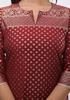 Juniper Women's Maroon Ethnic Motif Printed Silk Kurta Set With Zari Work | Grocsy