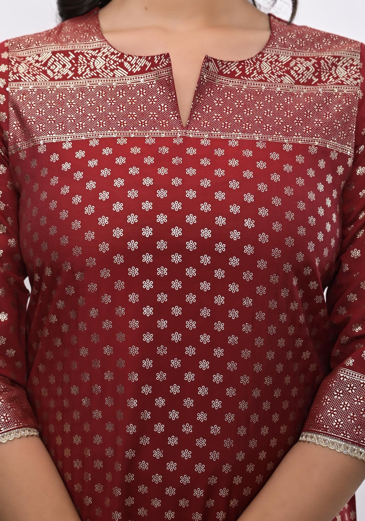 Juniper Women's Maroon Ethnic Motif Printed Silk Kurta Set With Zari Work | Grocsy