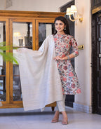 Juniper Women's Off White Floral Printed Silk Kurta Set With Sequins | Grocsy