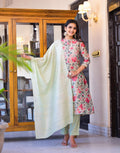 Juniper Women's White Silk Blend Floral Print Kurta Set | Grocsy