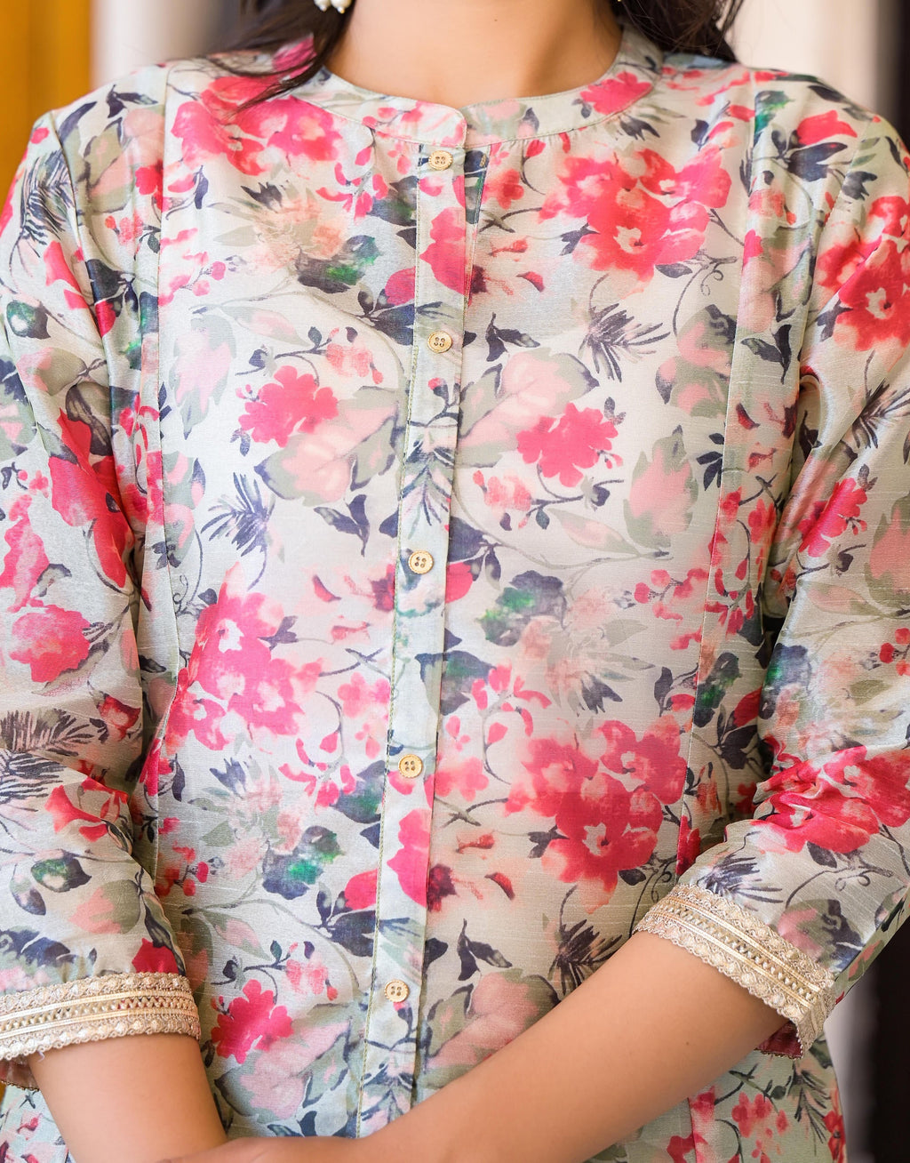 Juniper Women's White Silk Blend Floral Print Kurta Set | Grocsy