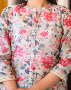 Juniper Women's White Silk Blend Floral Print Kurta Set | Grocsy