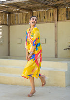 Juniper Women's Yellow Floral Printed Muslin A-Line Dres | Grocsy