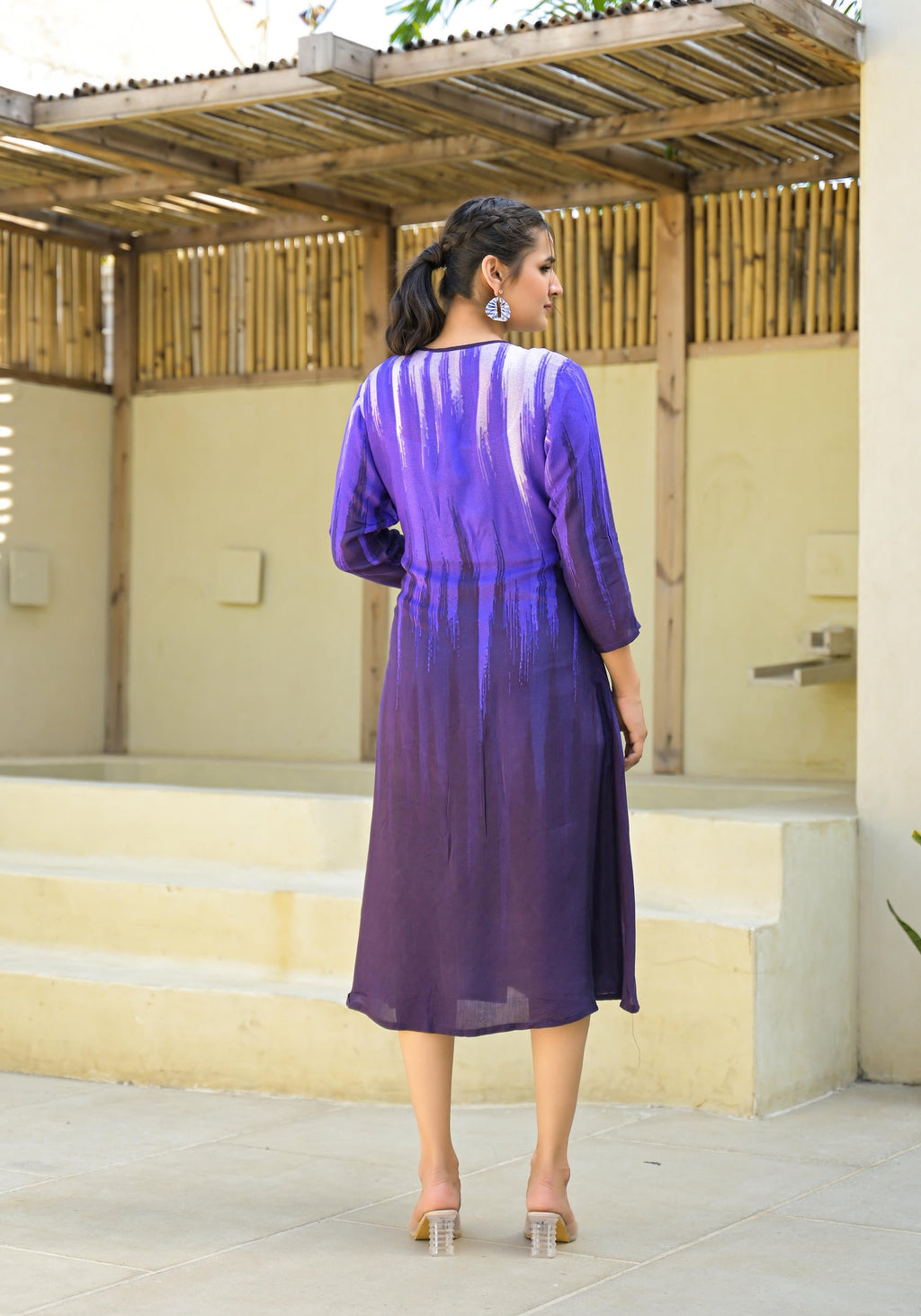 Juniper Purple women muslin dress with vibrant tie & dye print | Grocsy