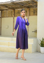Juniper Purple women muslin dress with vibrant tie & dye print | Grocsy
