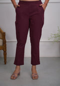 Juniper Women's Burgundy Solid Cotton Pants With Partially Elasticated Waistband And Two Side Pockets | Grocsy