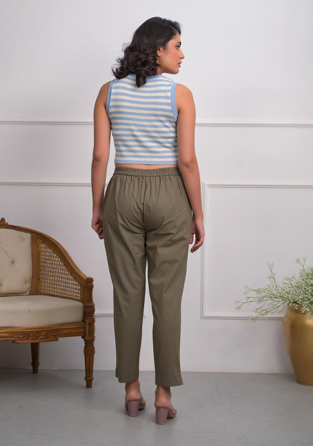 Juniper Charcoal Solid Cotton Pants With Partially Elasticated Waistband And Two Side Pockets | Grocsy