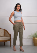 Juniper Charcoal Solid Cotton Pants With Partially Elasticated Waistband And Two Side Pockets | Grocsy