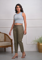 Juniper Charcoal Solid Cotton Pants With Partially Elasticated Waistband And Two Side Pockets | Grocsy