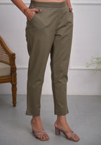Juniper Charcoal Solid Cotton Pants With Partially Elasticated Waistband And Two Side Pockets | Grocsy