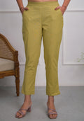 Juniper Women's Khaki Solid Cotton Pants With Partially Elasticated Waistband And Two Side Pockets | Grocsy