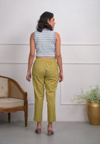 Juniper Women's Khaki Solid Cotton Pants With Partially Elasticated Waistband And Two Side Pockets | Grocsy