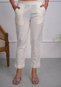 Juniper Off White Solid Cotton Pants With Partially Elasticated Waistband And Two Side Pockets | Grocsy