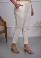 Juniper Women's Off White Solid Cotton Pants With Partially Elasticated Waistband And Two Side Pockets | Grocsy