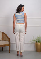 Juniper Women's Off White Solid Cotton Pants With Partially Elasticated Waistband And Two Side Pockets | Grocsy