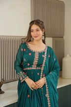 Teeya Creation Rama Color Heavy Crush Silk Wedding Wear Embroidery Work Long Gown | Grocsy