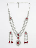 NVR Women's Silver-Plated Red CZ-Studded Handcrafted Jewellery Set | Grocsy