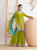 Anaita Green Chinon Suit With Embroidered Sequins & Mirror Work | Grocsy