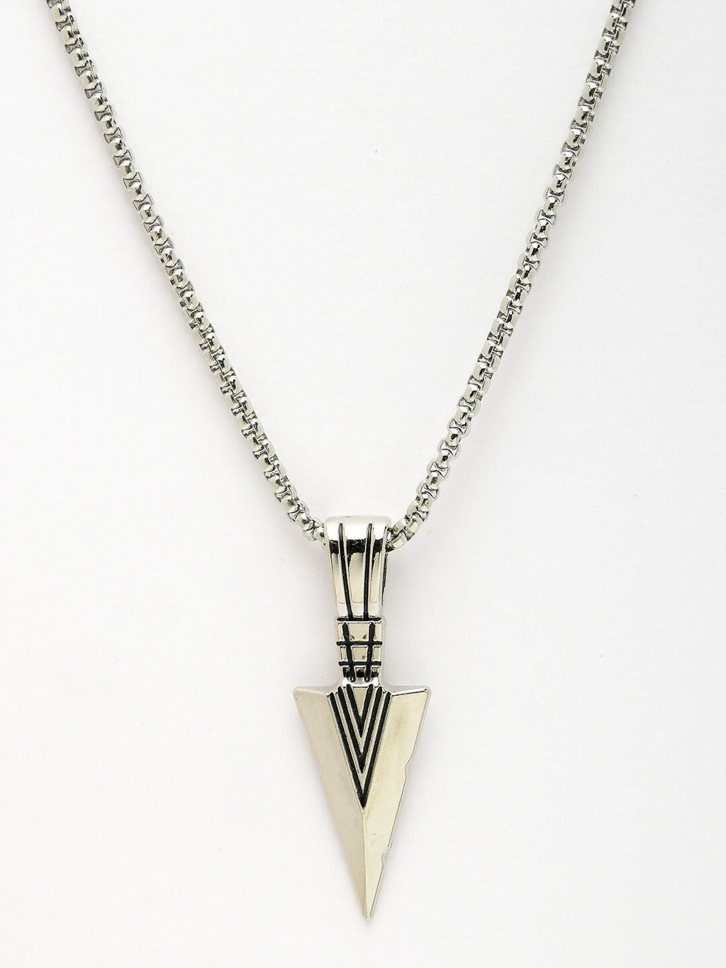 NVR Men's Silver-Plated Arrow-Shaped Pendant With Chain | Grocsy