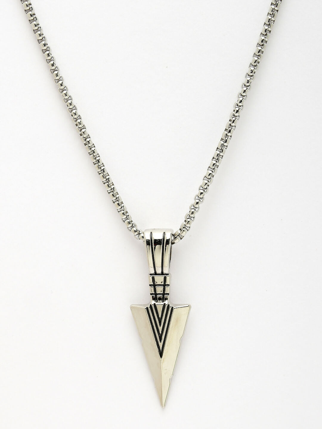 NVR Men's Silver-Plated Arrow-Shaped Pendant With Chain | Grocsy