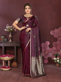 Joban Fashion Wine Floral Banarasi Silk Sarees | Grocsy