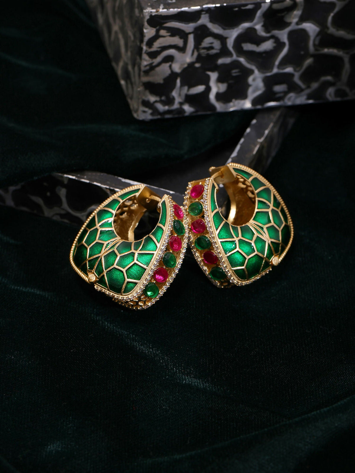 Ruby Raang Gold Polished Kundan Work Multi-Color Loops | Grocsy