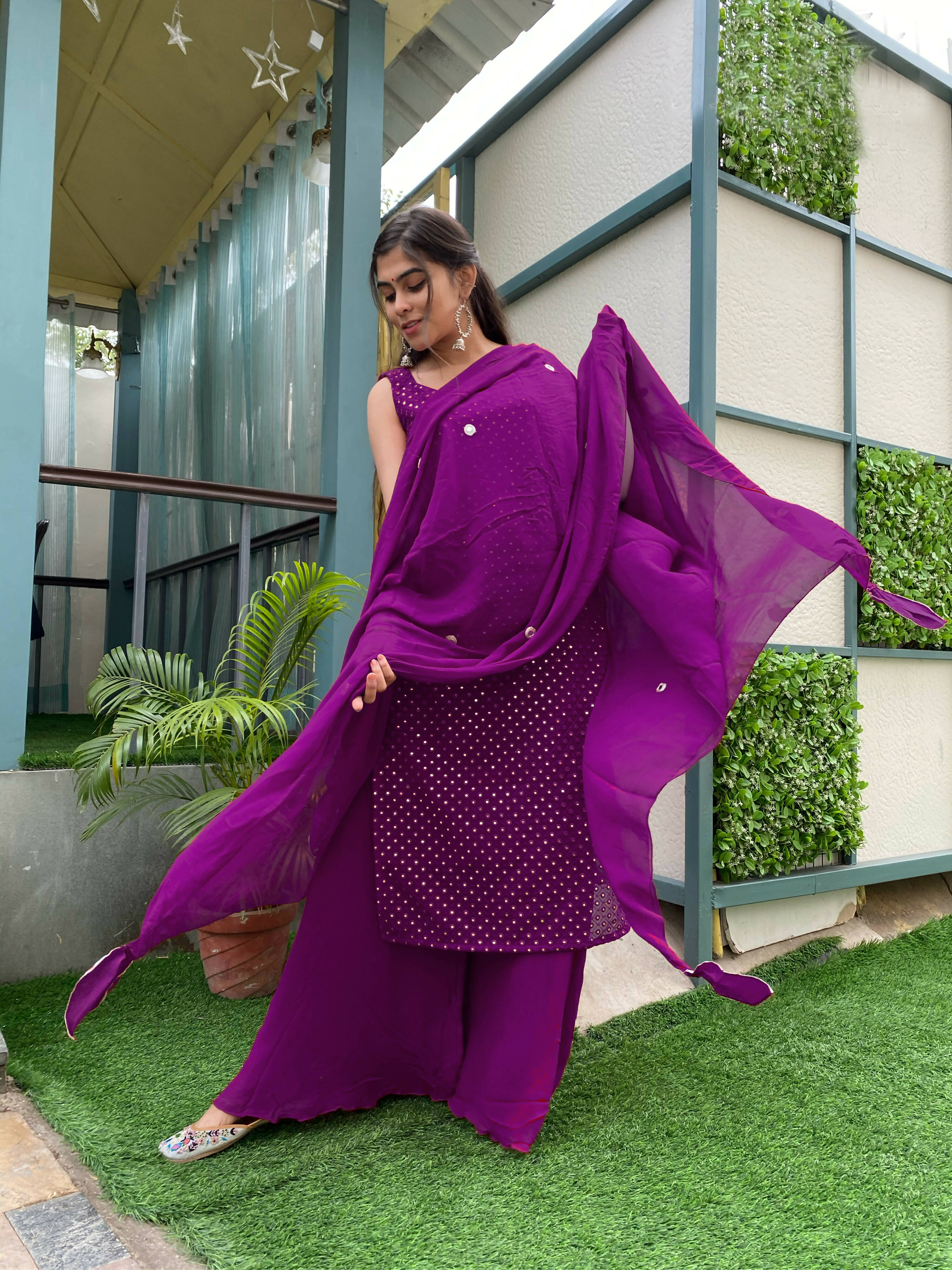 Partywear Designer Purple Georgette Palazzo Suit - Anbazaar | Grocsy