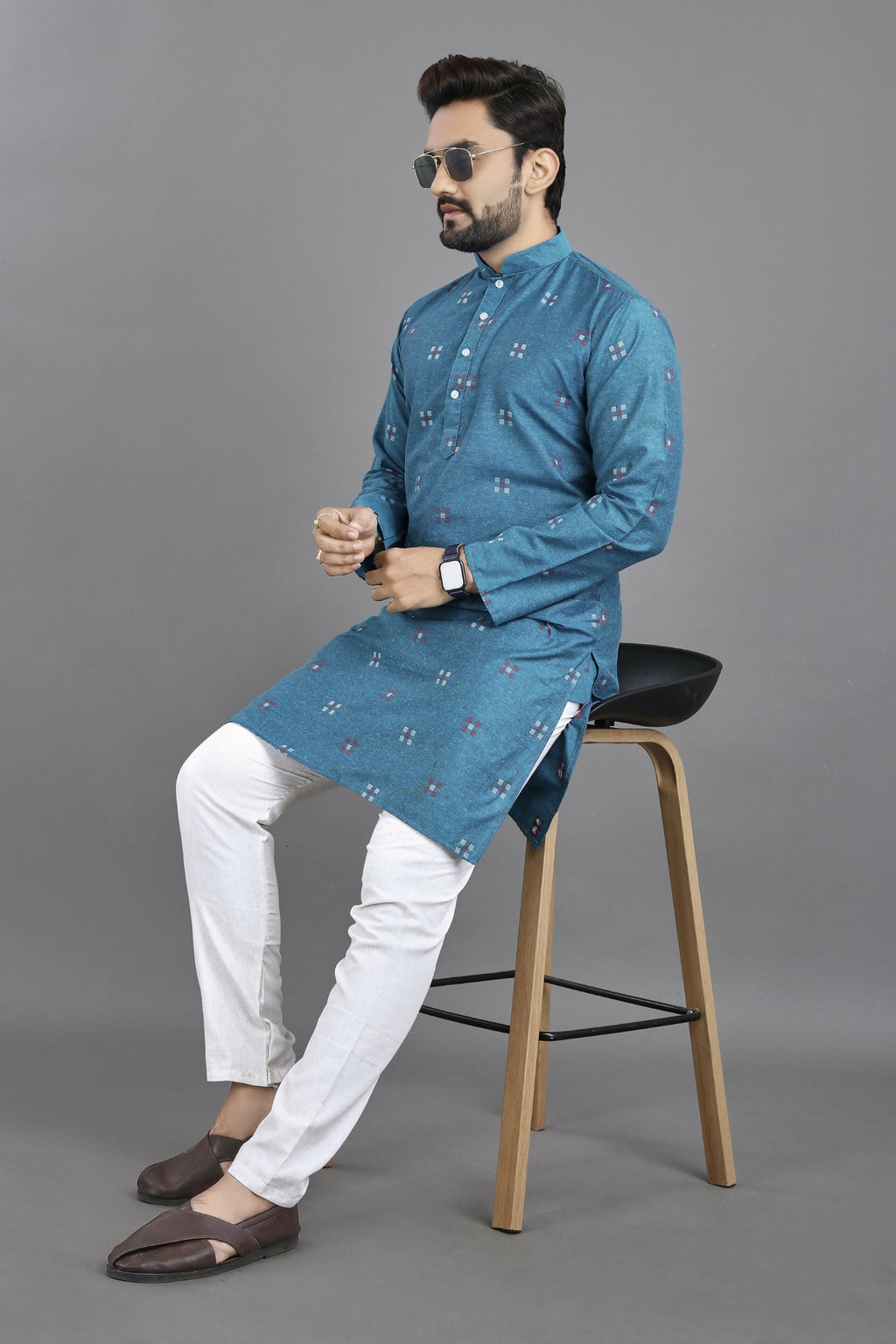 Anaita Blue Weaving Linen Cotton Straight Kurta | Grocsy