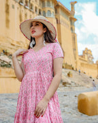 Designer Partywear Printed Pink Pure Maslin Gown - Anbazaar | Grocsy