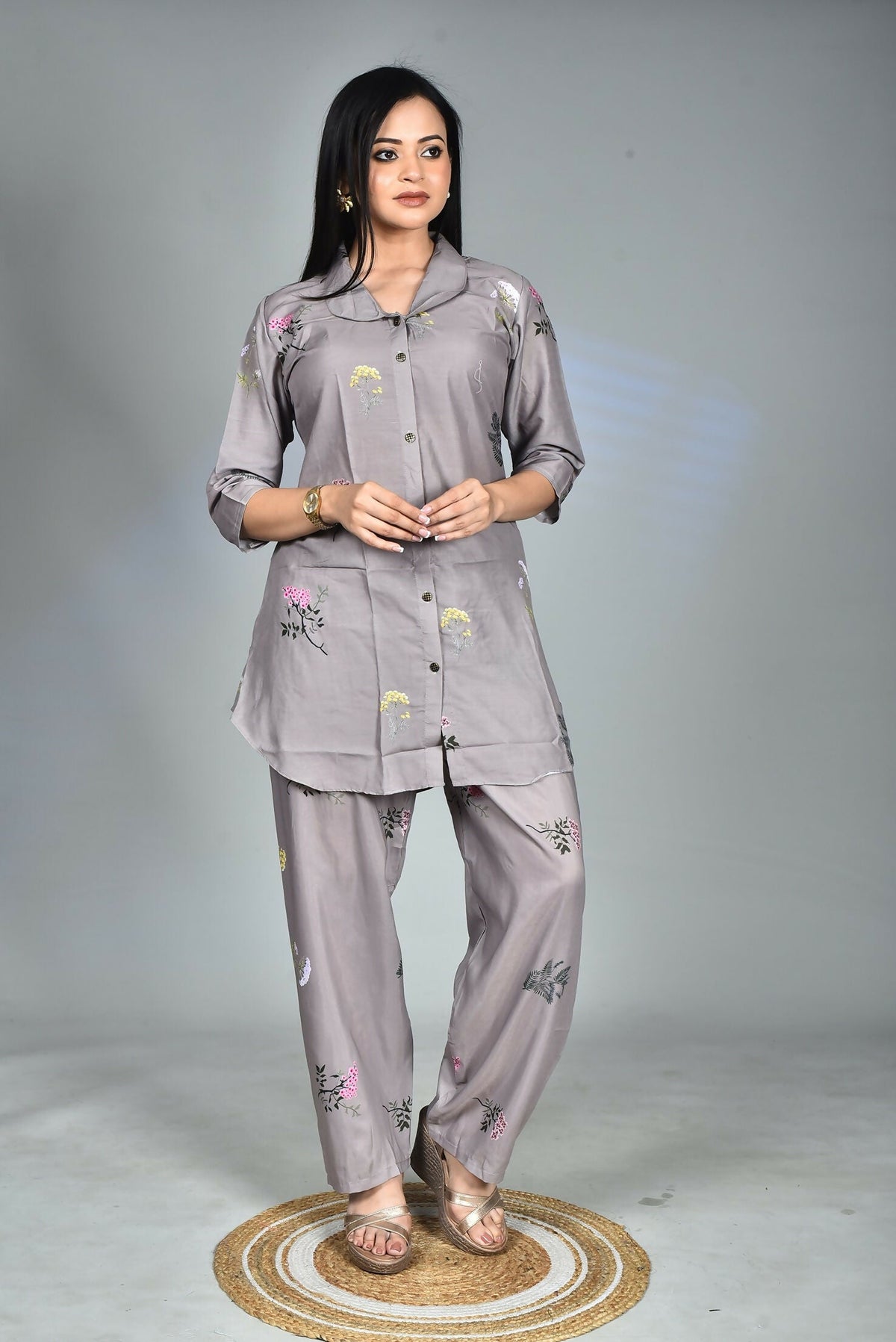 Morchari Digital Print Semi Muslin Co-Ord Set Top & Trouser-Multicolor | Grocsy