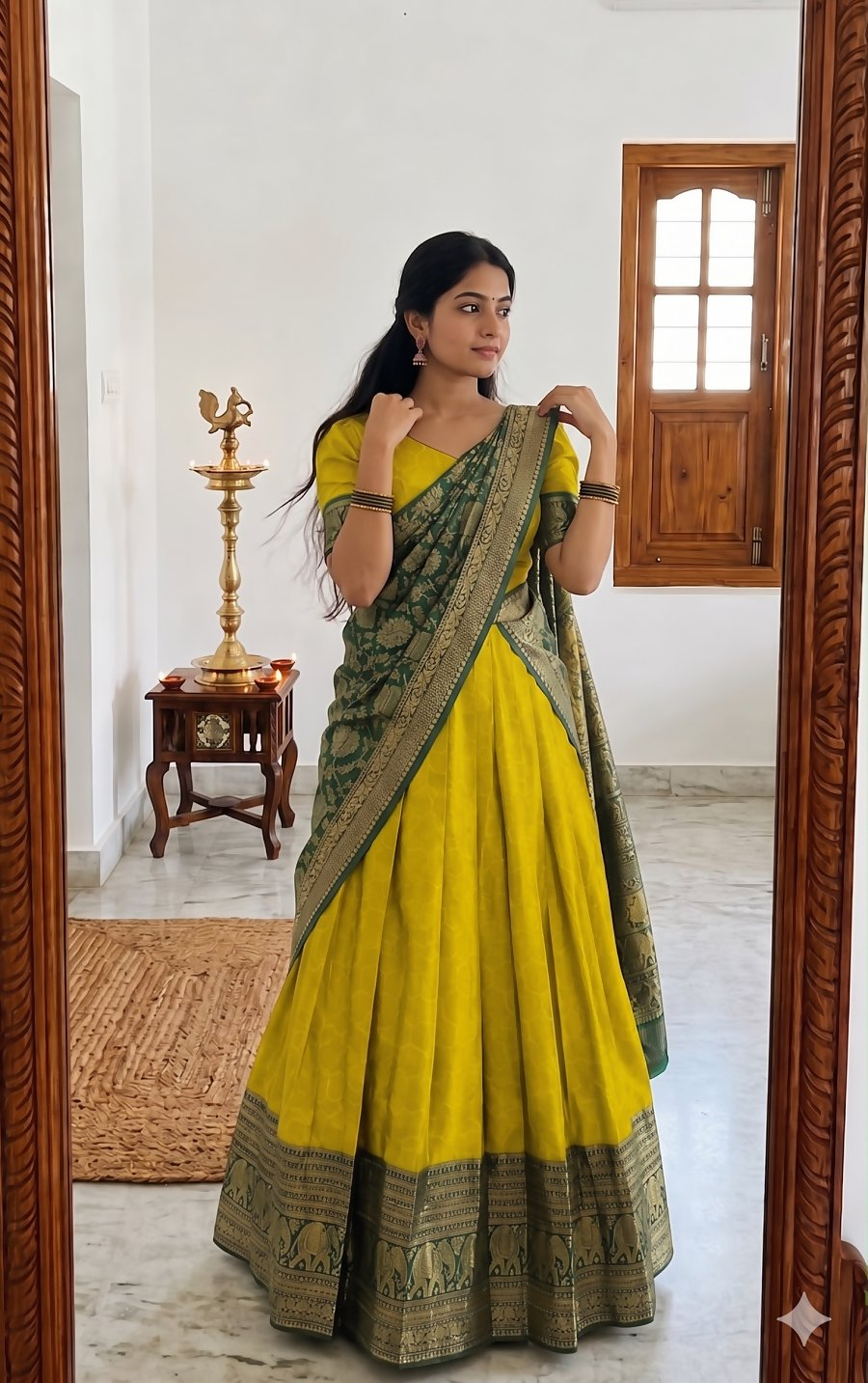 Teeya Creation Yellow Traditional Lehenga Choli Set Featuring Intricate Purple and Gold Zari Detailing | Grocsy