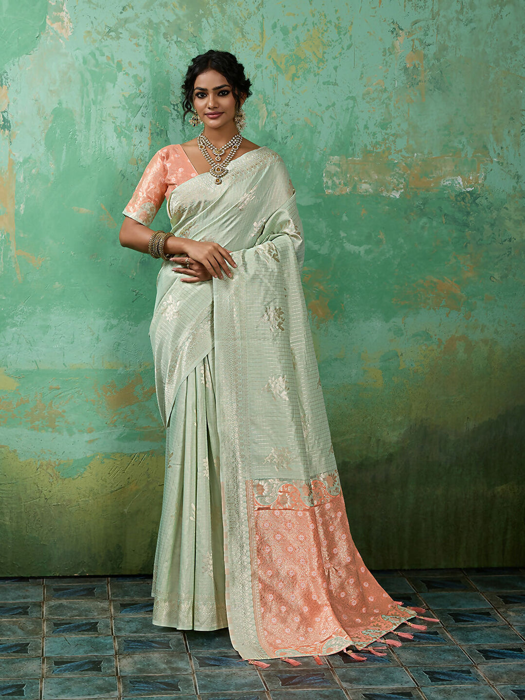 Shree Shyam Fashion Rama Green Linen Cotton Saree | Grocsy
