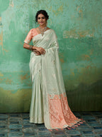 Shree Shyam Fashion Rama Green Linen Cotton Saree | Grocsy
