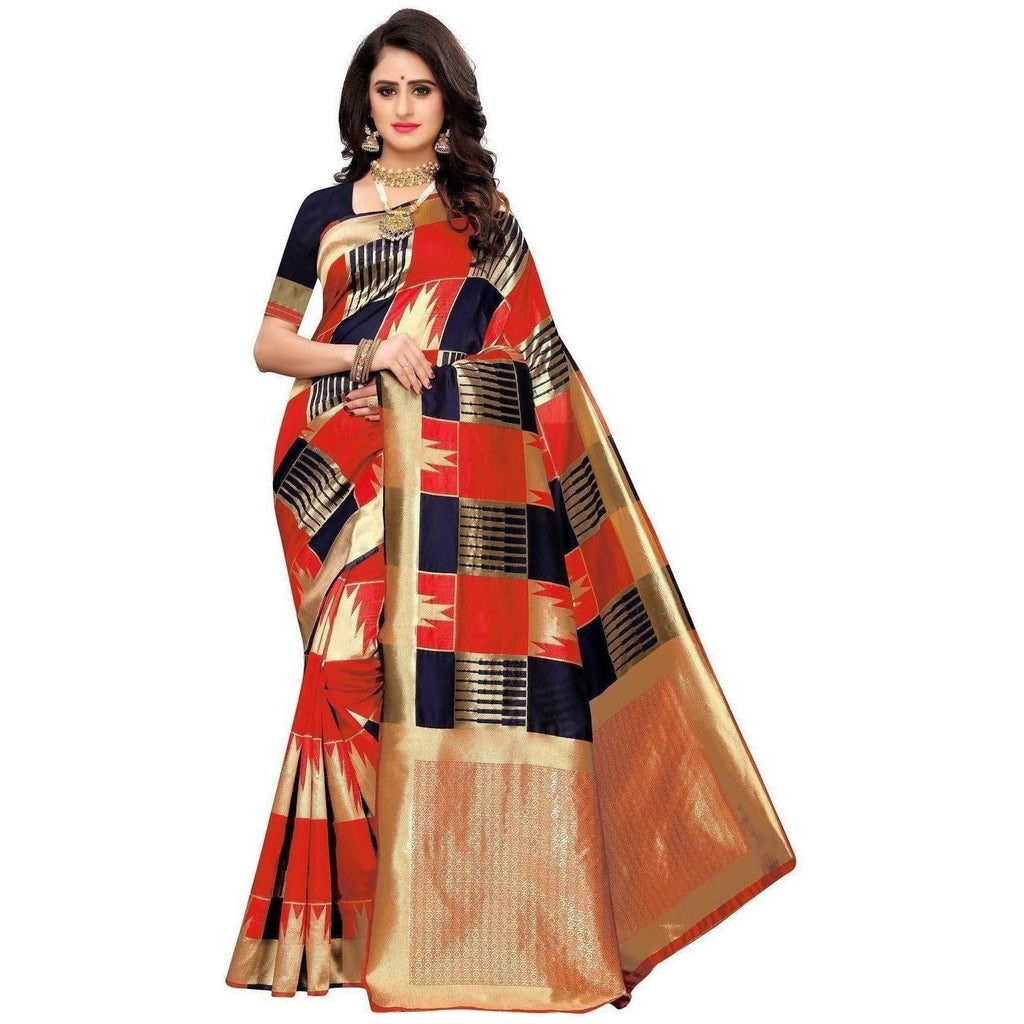 Vamika Banarasi Jaquard Red Weaving Saree (Banarasi 28) | Grocsy